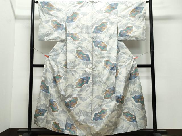 平和屋着物●本場大島紬 白大島 7マルキ 風景草木文 総絣 前田才夢作 証紙付き 正絹 逸品 CAAU9946vf