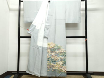 平和屋着物●訪問着 友禅 作家物 風景渡り橋草花文 正絹 逸品 CAAU9963vf