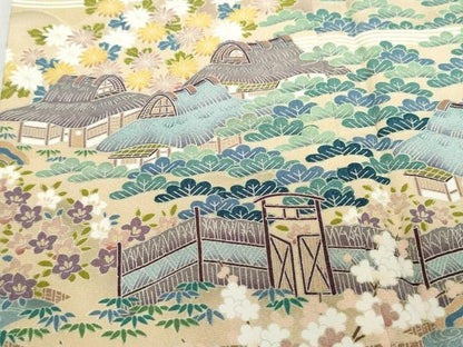 平和屋着物●訪問着 友禅 作家物 風景渡り橋草花文 正絹 逸品 CAAU9963vf