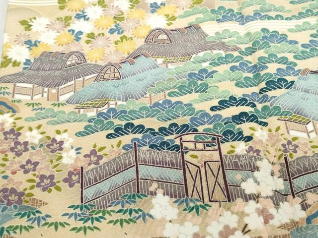 平和屋着物●訪問着 友禅 作家物 風景渡り橋草花文 正絹 逸品 CAAU9963vf
