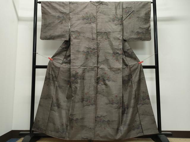 平和屋着物●本場大島紬 9マルキ 舞蝶草木文 正絹 逸品 CAAU9964vf
