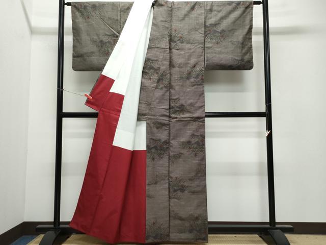平和屋着物●本場大島紬 9マルキ 舞蝶草木文 正絹 逸品 CAAU9964vf