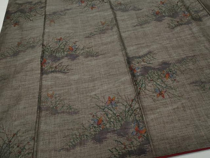 平和屋着物●本場大島紬 9マルキ 舞蝶草木文 正絹 逸品 CAAU9964vf