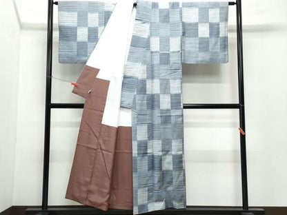 平和屋着物●上質な紬 市松文様 正絹 逸品 CAAU9985vf