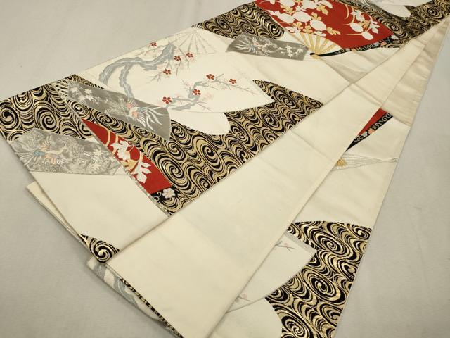 平和屋着物◎六通柄袋帯 唐織 扇面花鳥文 金銀糸 正絹 逸品 CAAV0106qe