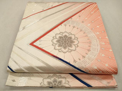 平和屋着物◎六通柄袋帯　唐織　孔雀羽花文　プラチナ箔　二重箔　正絹　逸品　CAAV0111qe