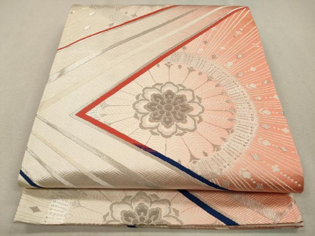 平和屋着物◎六通柄袋帯　唐織　孔雀羽花文　プラチナ箔　二重箔　正絹　逸品　CAAV0111qe