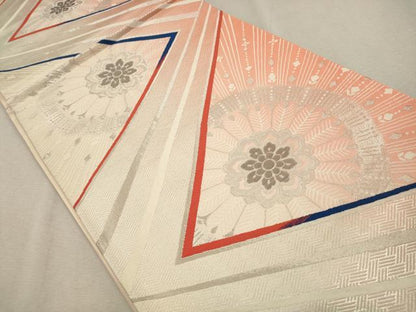 平和屋着物◎六通柄袋帯　唐織　孔雀羽花文　プラチナ箔　二重箔　正絹　逸品　CAAV0111qe