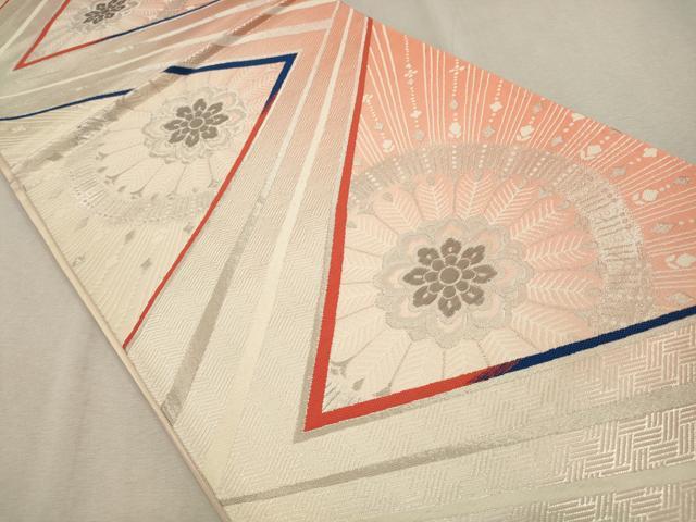 平和屋着物◎六通柄袋帯　唐織　孔雀羽花文　プラチナ箔　二重箔　正絹　逸品　CAAV0111qe