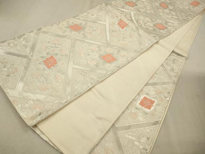平和屋着物◎六通柄袋帯 唐織 檜垣花文 銀糸 正絹 逸品 CAAV0141qe