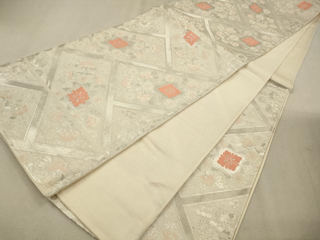 平和屋着物◎六通柄袋帯 唐織 檜垣花文 銀糸 正絹 逸品 CAAV0141qe