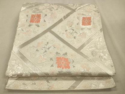 平和屋着物◎六通柄袋帯 唐織 檜垣花文 銀糸 正絹 逸品 CAAV0141qe