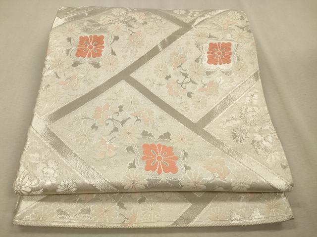平和屋着物◎六通柄袋帯 唐織 檜垣花文 銀糸 正絹 逸品 CAAV0141qe