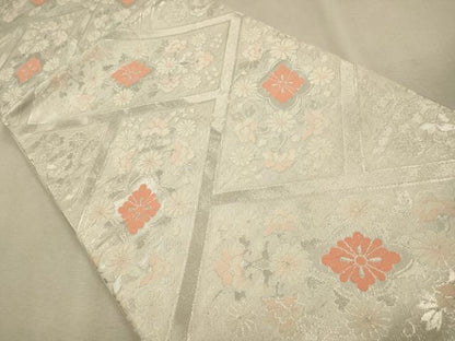 平和屋着物◎六通柄袋帯 唐織 檜垣花文 銀糸 正絹 逸品 CAAV0141qe