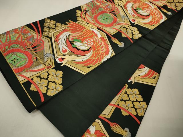 平和屋着物◎六通柄 京袋帯 唐織 鳳凰亀甲花文 黒地 金銀糸 CAAV0148qe