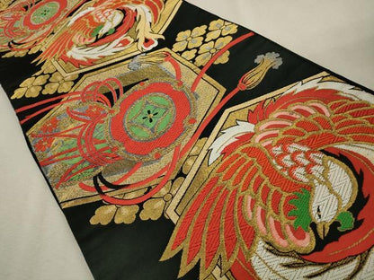 平和屋着物◎六通柄 京袋帯 唐織 鳳凰亀甲花文 黒地 金銀糸 CAAV0148qe