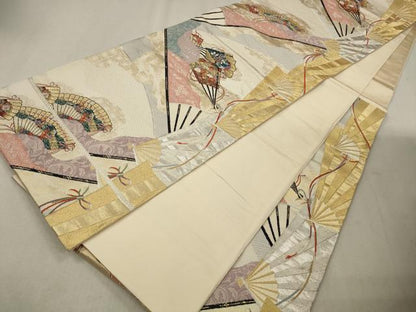 平和屋着物◎六通柄袋帯 唐織 扇子花文 金銀糸 正絹 逸品 CAAV0149qe