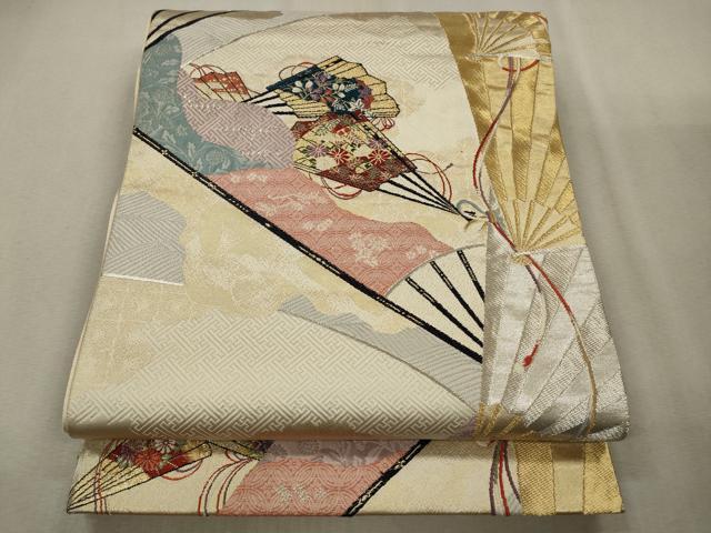 平和屋着物◎六通柄袋帯 唐織 扇子花文 金銀糸 正絹 逸品 CAAV0149qe