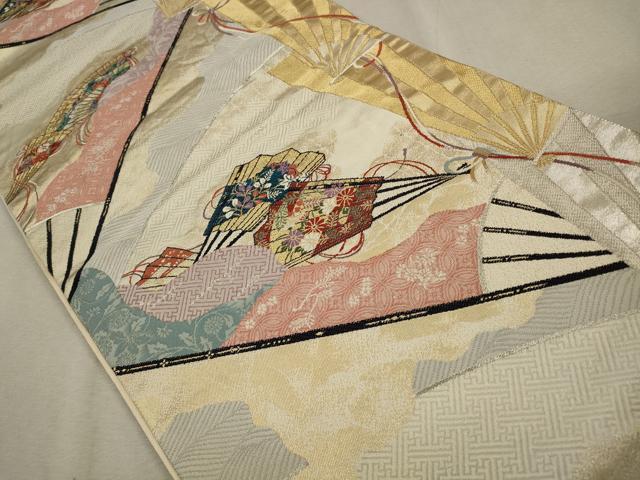 平和屋着物◎六通柄袋帯 唐織 扇子花文 金銀糸 正絹 逸品 CAAV0149qe