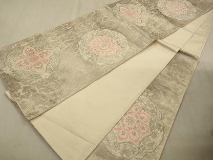平和屋着物◎六通柄袋帯 唐織 正倉院花文 銀糸 正絹 逸品 CAAV0153qe