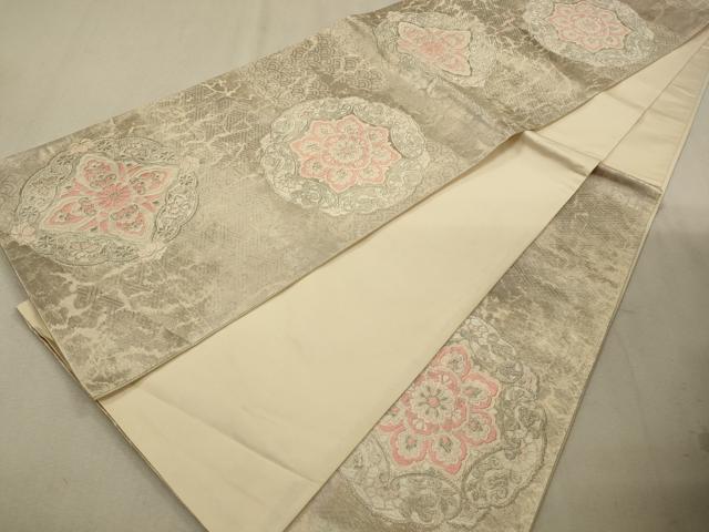 平和屋着物◎六通柄袋帯 唐織 正倉院花文 銀糸 正絹 逸品 CAAV0153qe