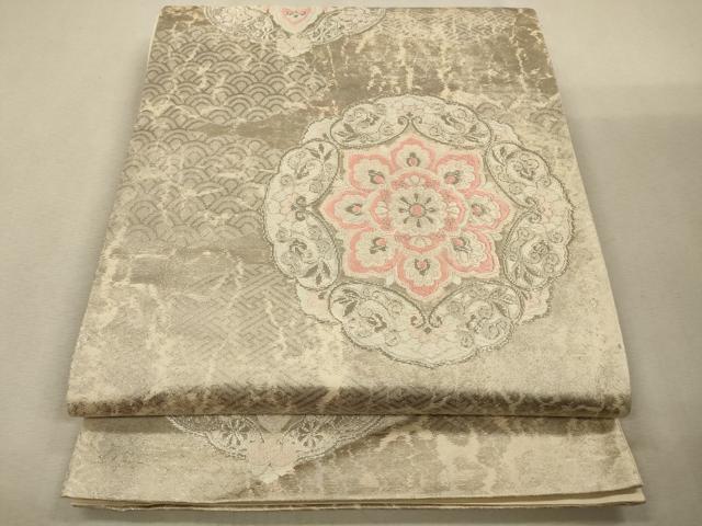 平和屋着物◎六通柄袋帯 唐織 正倉院花文 銀糸 正絹 逸品 CAAV0153qe