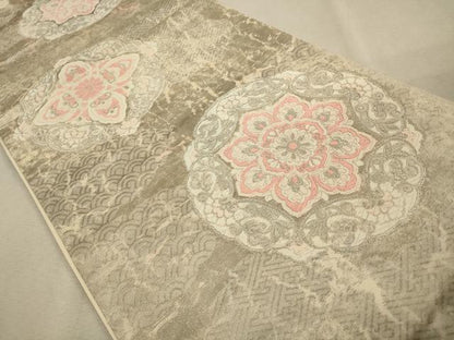 平和屋着物◎六通柄袋帯 唐織 正倉院花文 銀糸 正絹 逸品 CAAV0153qe