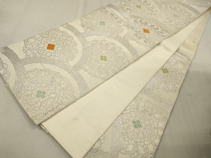 平和屋着物◎六通柄袋帯 唐織 花青海波 銀糸 正絹 逸品 CAAV0155qe