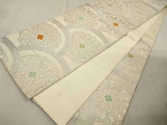 平和屋着物◎六通柄袋帯 唐織 花青海波 銀糸 正絹 逸品 CAAV0155qe