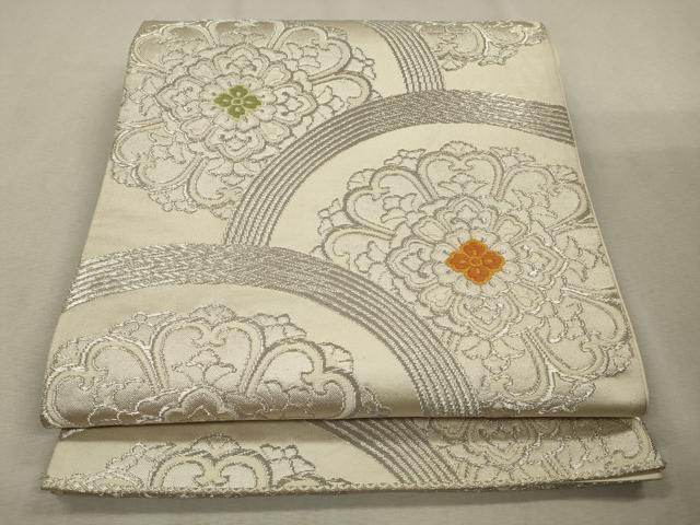 平和屋着物◎六通柄袋帯 唐織 花青海波 銀糸 正絹 逸品 CAAV0155qe