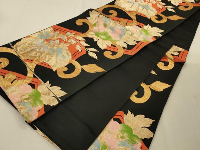 平和屋着物◎六通柄 京袋帯 亀甲桐文 黒地 金糸 正絹 逸品 CAAV0160qe