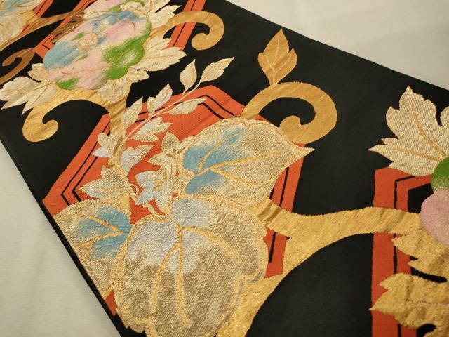 平和屋着物◎六通柄 京袋帯 亀甲桐文 黒地 金糸 正絹 逸品 CAAV0160qe