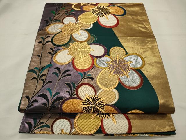 平和屋着物◎全通柄袋帯　唐織　枝垂れ花文　金銀糸　正絹　逸品　CAAV0162qe
