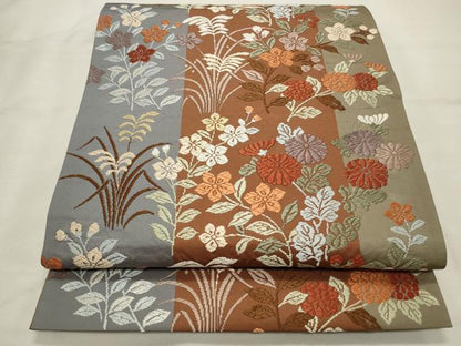 平和屋着物◎六通柄袋帯　唐織　草花文　正絹　逸品　CAAV0175qe