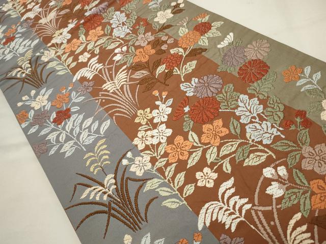 平和屋着物◎六通柄袋帯　唐織　草花文　正絹　逸品　CAAV0175qe