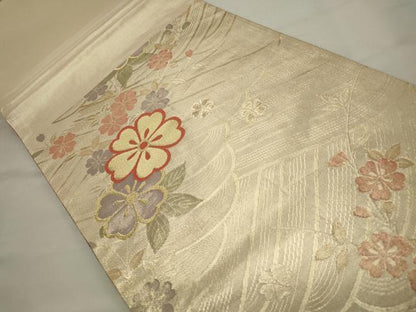 平和屋着物◎六通柄袋帯 流水花文 金糸 正絹 逸品 CAAV0176qe