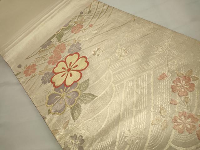 平和屋着物◎六通柄袋帯 流水花文 金糸 正絹 逸品 CAAV0176qe