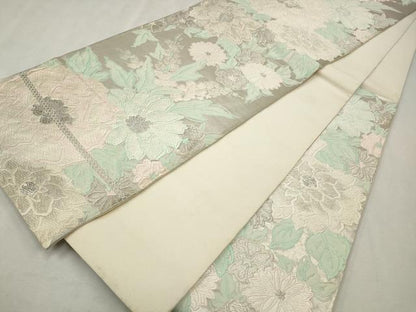 平和屋着物◎六通柄袋帯　唐織　花尽くし　銀糸　正絹　逸品　CAAV0186qe