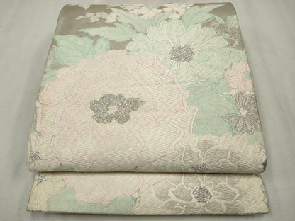 平和屋着物◎六通柄袋帯　唐織　花尽くし　銀糸　正絹　逸品　CAAV0186qe