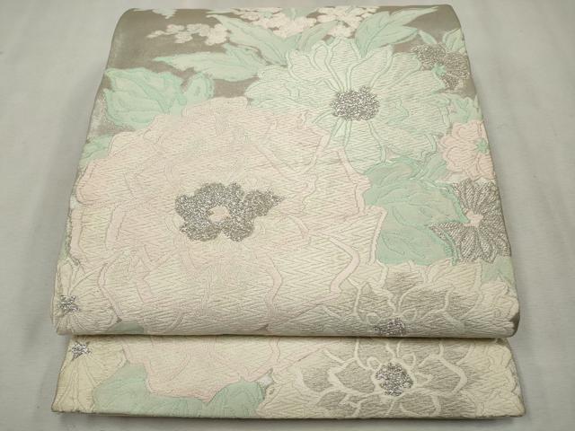 平和屋着物◎六通柄袋帯　唐織　花尽くし　銀糸　正絹　逸品　CAAV0186qe