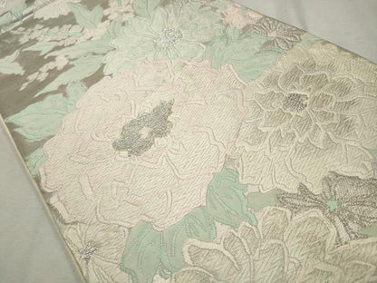 平和屋着物◎六通柄袋帯　唐織　花尽くし　銀糸　正絹　逸品　CAAV0186qe
