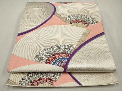 平和屋着物◎六通柄袋帯 唐織 銀河にしき 扇花文 金銀糸 正絹 逸品 CAAV0196qe