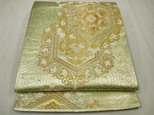 平和屋着物◎六通柄袋帯　唐織　亀甲花文　金銀糸　正絹　逸品　CAAV0202qe