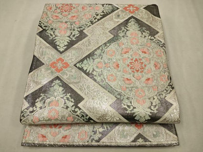 平和屋着物◎佐賀錦　六通柄袋帯　松皮菱花文　黒地　金糸　正絹　逸品　CAAV0205qe