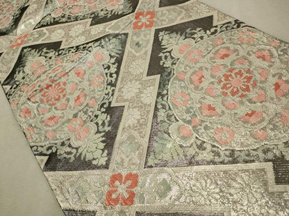 平和屋着物◎佐賀錦　六通柄袋帯　松皮菱花文　黒地　金糸　正絹　逸品　CAAV0205qe