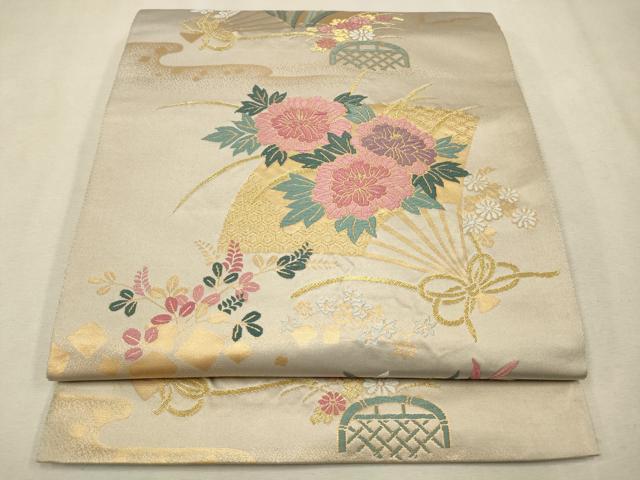 平和屋着物◎六通柄袋帯　唐織　流水花文　金糸　正絹　逸品　CAAV0208qe