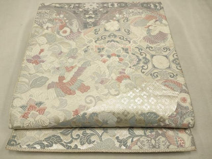平和屋着物◎六通柄袋帯　唐織　鳳凰花文　銀糸　正絹　逸品　CAAV0212qe