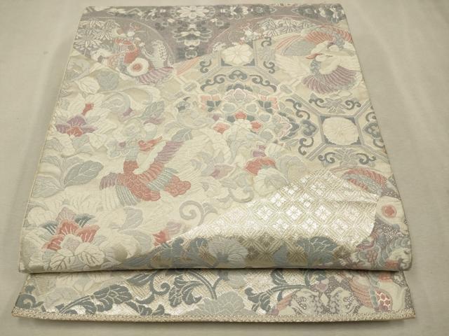 平和屋着物◎六通柄袋帯　唐織　鳳凰花文　銀糸　正絹　逸品　CAAV0212qe