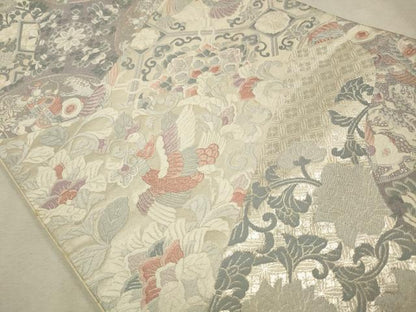 平和屋着物◎六通柄袋帯　唐織　鳳凰花文　銀糸　正絹　逸品　CAAV0212qe