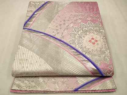 平和屋着物◎六通柄袋帯　唐織　正倉院花文　銀糸　正絹　逸品　CAAV0213qe
